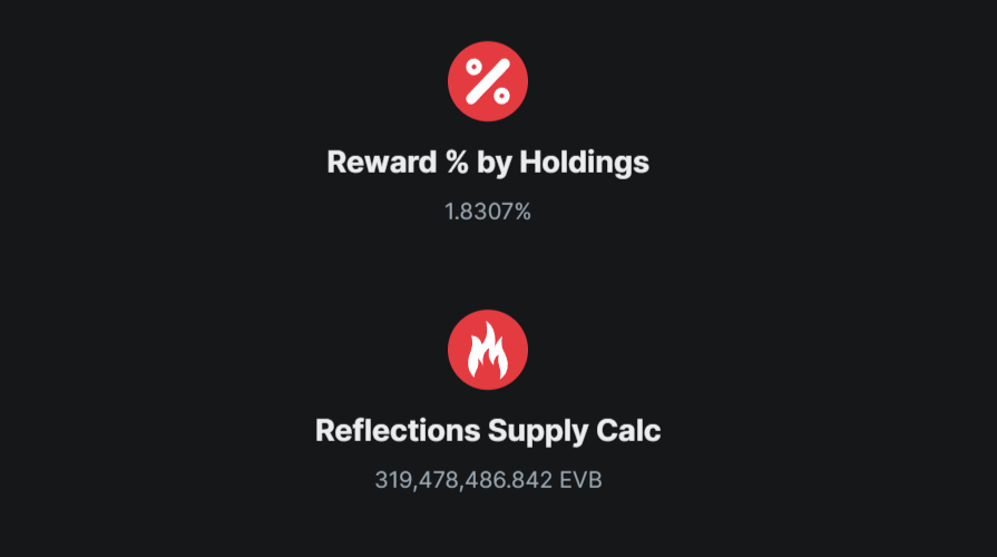 A few tweaks to the #Everburn Dashboard &amp; Website to reflect the new changes.

The dashboard now shows the Circulating Reflection pool size used to calculate rewards &amp; your wallet % of rewards to the new pool.

app.everburn.io

Off to work on the 2 new utility projects🤫