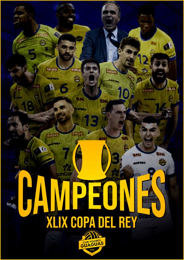 voleyguaguas's tweet photo. ¡¡ CAMPEONES !!! Somos Campeones de la XLIX Edición de la Copa del Rey. https://t.co/REOIExXocw
