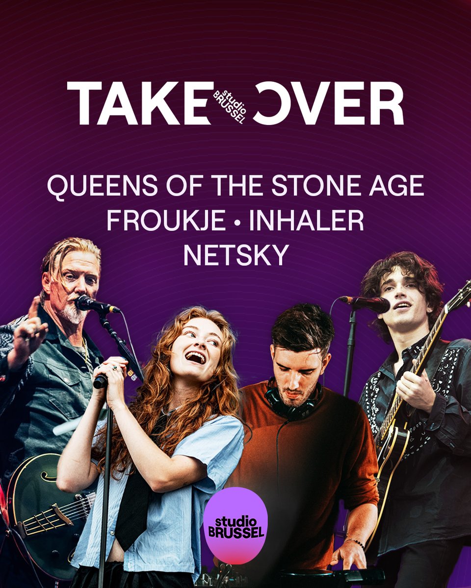 🚨<a href="/qotsa/">QOTSA</a>, <a href="/froknroll/">Froukje</a>, <a href="/InhalerDublin/">Inhaler</a> en <a href="/netskymusic/">Netsky</a> nemen Studio Brussel over.🚨 Komende week maken deze 4 een uur lang radio én draaien ze allemaal hun favoriete platen.