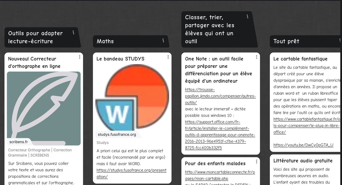 #enseignement #accessibilité Ce padlet recense de nombreux outils numériques qui permettent plus d’ accessibilité pour les élèves à besoins spécifiques : 
- adapter les supports écrits
- dicter à l’ordinateur 
- générer un fichier audio…
padlet.com/mail2violaine/…