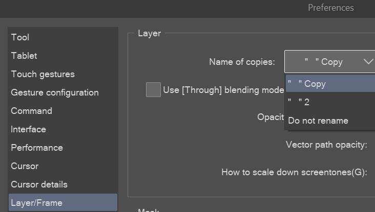 tsurudraws's tweet photo. CSP folks who name layers:

If you're tired of CSP autonaming duplicated layers as [Layer Name] "Copy" you can disable this in File > Preferences > Layer/Frame

If you're prepping vtuber model art and want it to auto name as [Item] 1, [Item] 2, etc, you can do this here too https://t.co/SobvMIxW0o