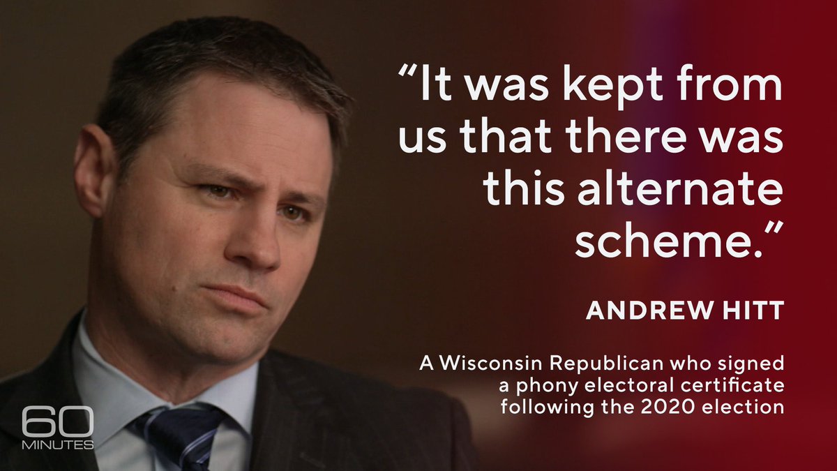 Andrew Hitt was one of the Republicans nominated to be an elector if Trump won in Wisconsin. After Biden won, Hitt says, the state GOP’s outside legal counsel advised the GOP electors to meet and, as a contingency, sign a document stating Trump won. cbsn.ws/3uGA4lt