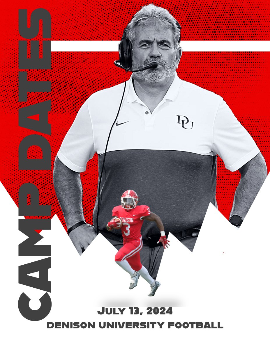 Denison Big Red Football - One Day Prospect Camps! - Saturday, May 18, 2024  - Saturday, July 13, 2024 Register Here: denisonfootballcamps.com/all-positions-… #RollDenny