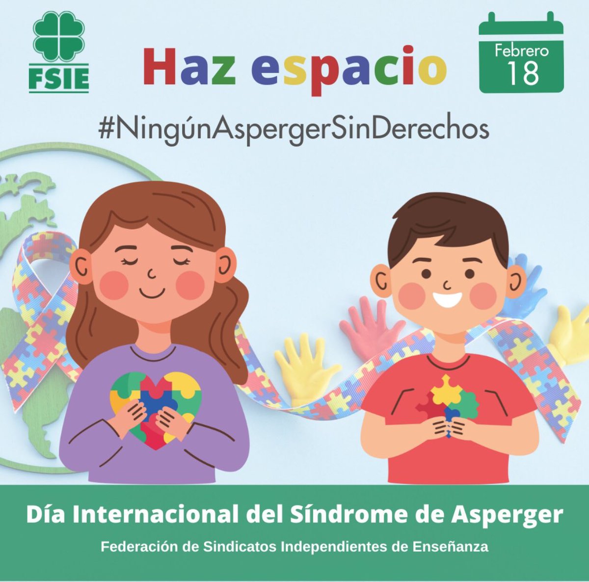 Hoy, 18 de febrero
Ningún Asperger sin Derechos !!!
Hay que visibilizar este trastorno del desarrollo que forma parte del TEA y que afecta a más de 100.000 personas en España.
#DíaInternacionalAsperger #NingúnTeaSinDerechos