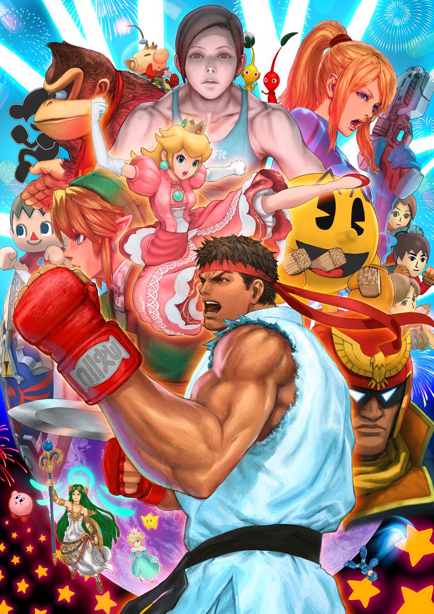 カービィ ,パルテナ(パルテナの鏡) ,ピーチ姫 ,リュウ(ストリートファイター) ,サムス・アラン 「春麗とりりさんの絵は2012年制作で、その後スマブラ(2015年)を描く事になる」|あきまんPLAMAX「GODZ ORDER」神翼騎士団のイラスト