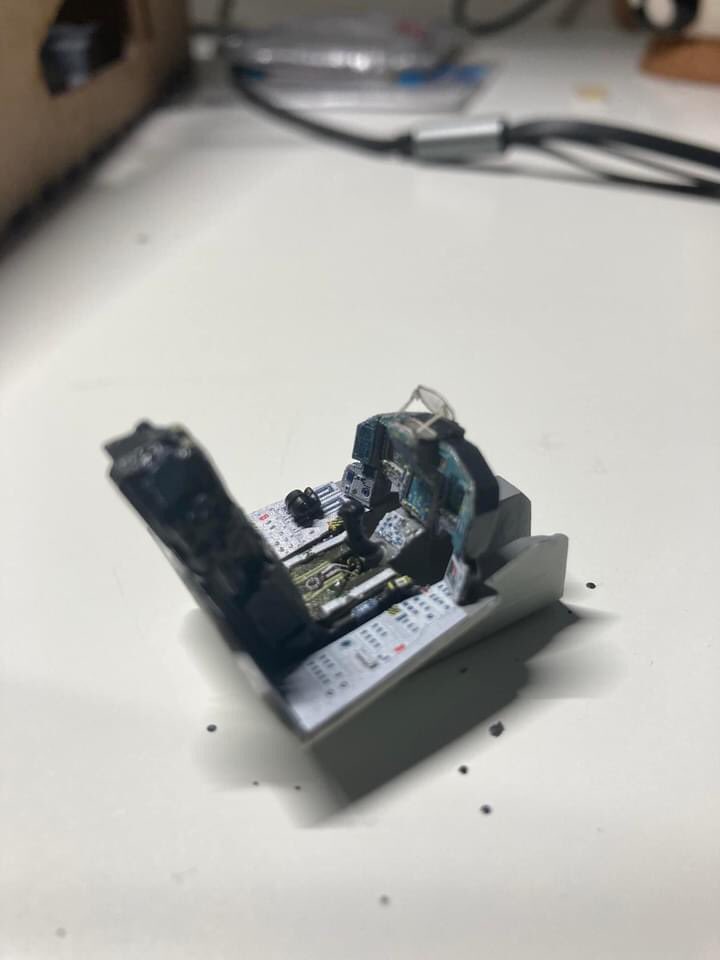 HoratioSM's tweet photo. The fruit of this afternoon’s labour. Thank the gods someone put me onto Mig’s ultra glue for etch parts. Loads more to do but feel like I’ve already completed a kit just with the cockpit tub. https://t.co/MCEbjHnb8J
