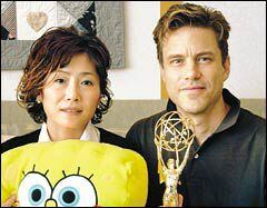 Gfurriends's tweet photo. The founders of Rough Draft Studios (w. SpongeBob and an Emmy)!
Nikki Vanzo (Kyung Sook Park; Korean branch) on the left and Gregg Vanzo (California branch) on the right!
#roughdraftkorea #roughdraftstudios #animationstudio #SpongeBobSquarePants https://t.co/axIUnvBsZg
