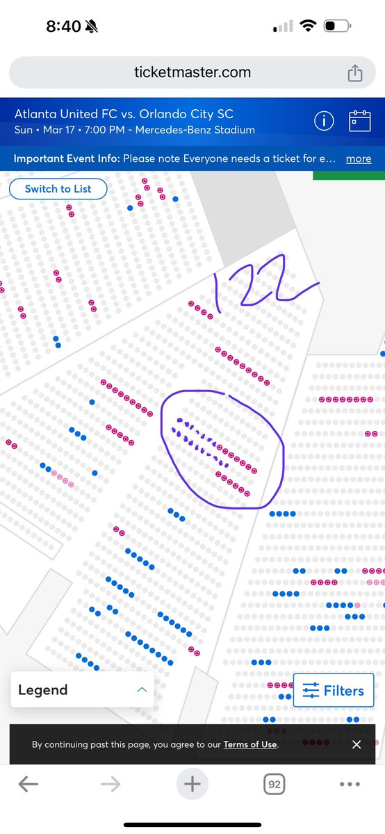 NWirbel's tweet photo. We have a group of 17 going to the #ATLvsORL 3/17 (first weekend of spring break) if anyone else wants to join there are some more seats right next to us. Section 122 Row 23 &amp; 25
 #fillWithPurple

@OrlandoCitySC @lpo_podcast
@nickwirbel @iJasonLion https://t.co/TbTGy6rb1a