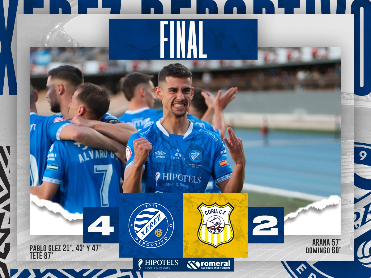 90' ⏱️⚽ | 4️⃣-2️⃣ | 🏁 ¡¡FINAAAAAL!!

➕3️⃣ ¡𝐄𝐥 #XerezDFC 𝐬𝐨𝐧𝐫𝐢́𝐞 𝐞𝐧 𝐂𝐡𝐚𝐩𝐢́𝐧!

💙🤍 #XerezCoria 🟡🔵