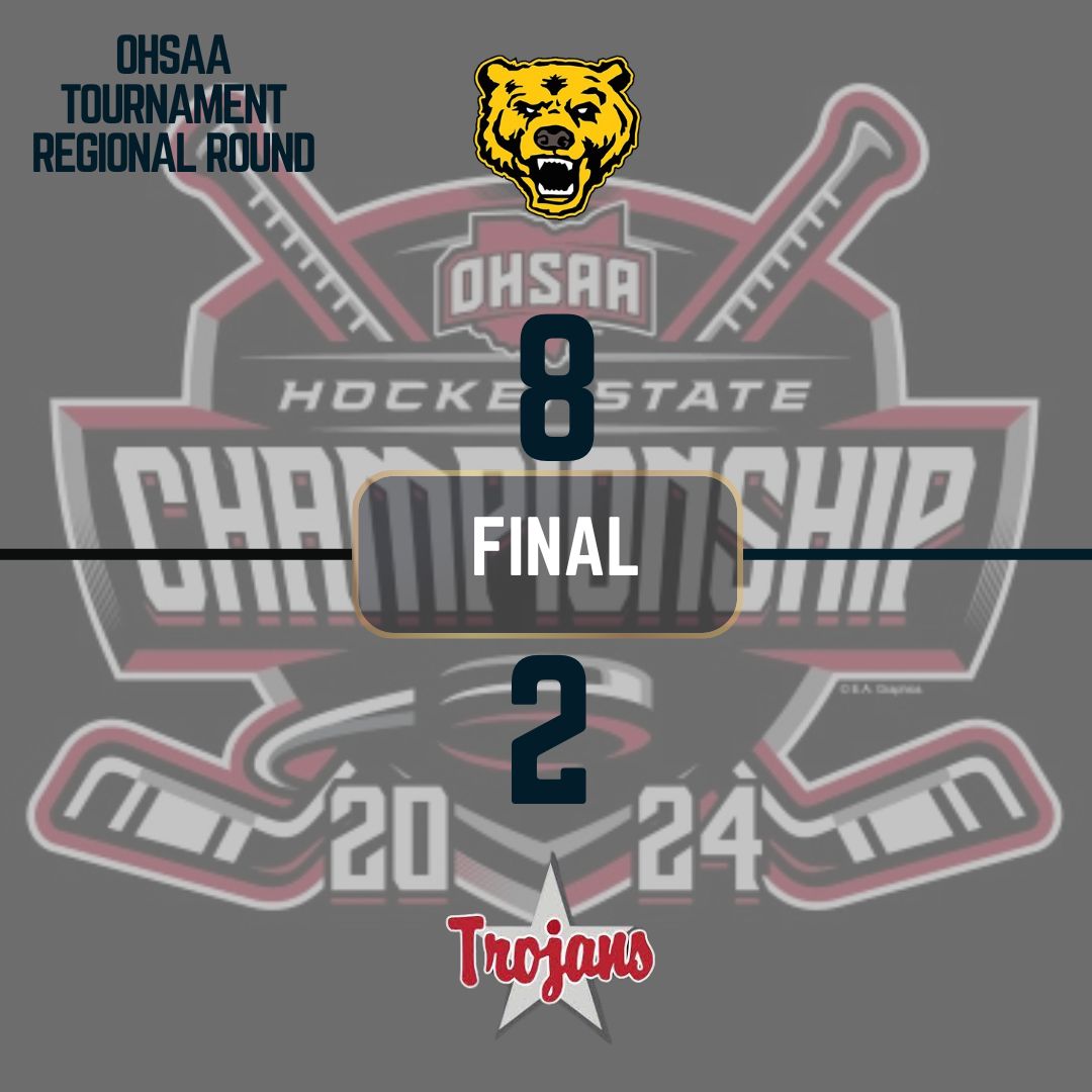 Varsity Ice Bears win!!!🚨🚨🙌🏻🙌🏻 Bears out shoot the Trojans 44 to 19. Moving onto the next Regional round, Saturday, February 24th at 6:15 pm at the Ice Haus! Opponent TBD. #bearswin #packthehaus #ohiohockey #ohsaahockey #highschoolhockey