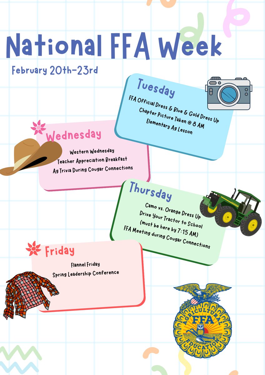 🚜💛Join us for some dress up days for FFA week!💙🤠