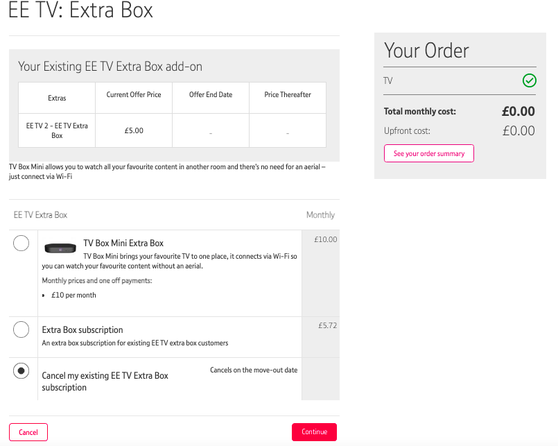 benchandler93's tweet photo. @BTCare I want to cancel my Now TV Entertainment pass. BT doesn't let me without  'completing my order', which forces me to either add a new EE TV extra box or cancel my existing one. Please advise how I can just cancel the NOW entertainment. Thank you. https://t.co/HS5T1e1Woa