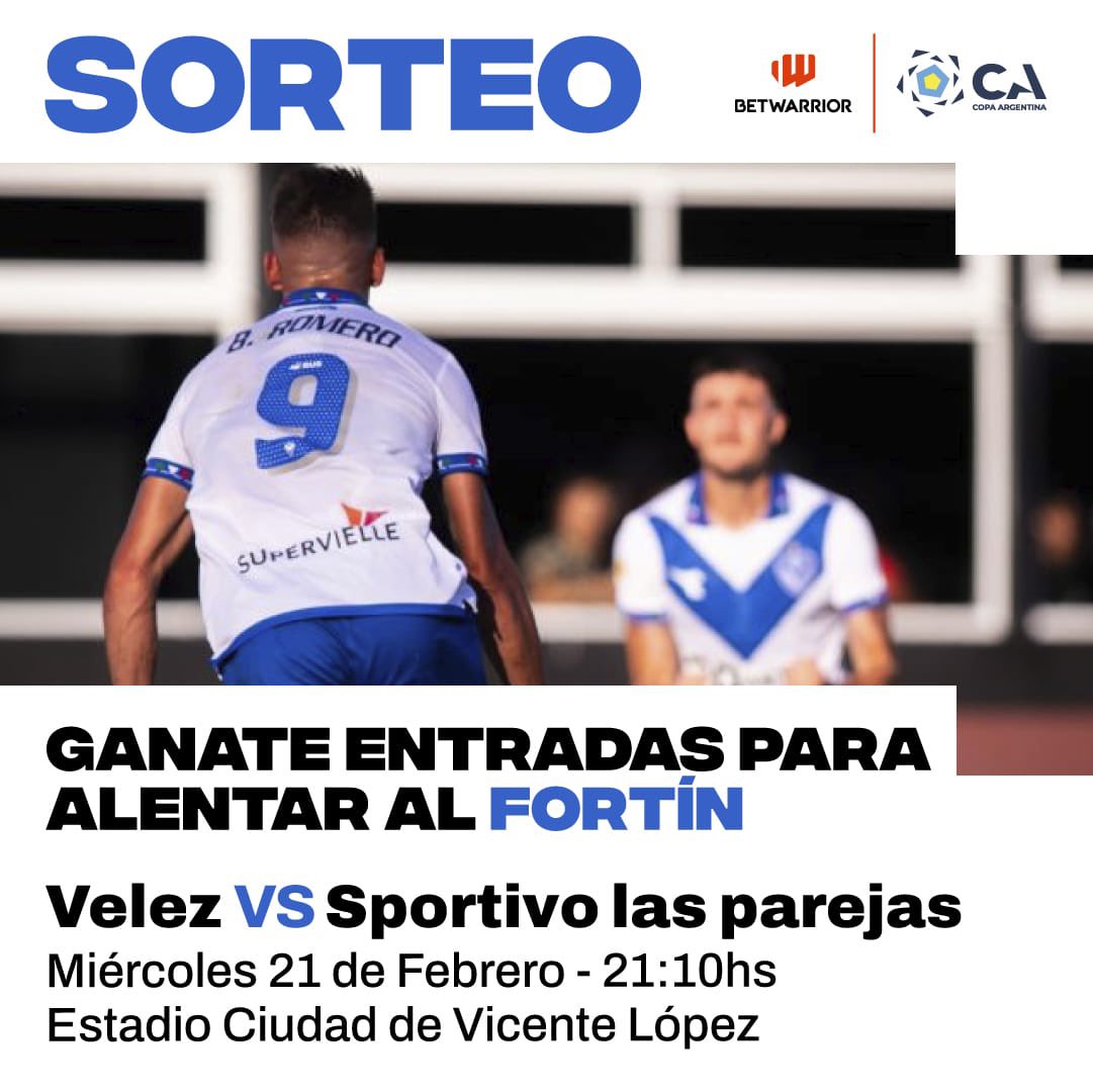 elshowdevelez's tweet photo. 🚨⚠️❗ NUEVO SORTEO ❗⚠️🚨

🔸 Ganate entradas para #Velez vs #SportivoLasParejas, gentileza de @BetWarrior_Arg, Sponsor Oficial de la Selección Argentina 🇦🇷.

REQUISITOS:
1- Seguir a @elshowdevelez y a @BetWarrior_Arg.
2- Dar Me Gusta ♥️ y RT 🔁.

✅ Se sortea 19/02,19hs. https://t.co/cTr43NTtuV