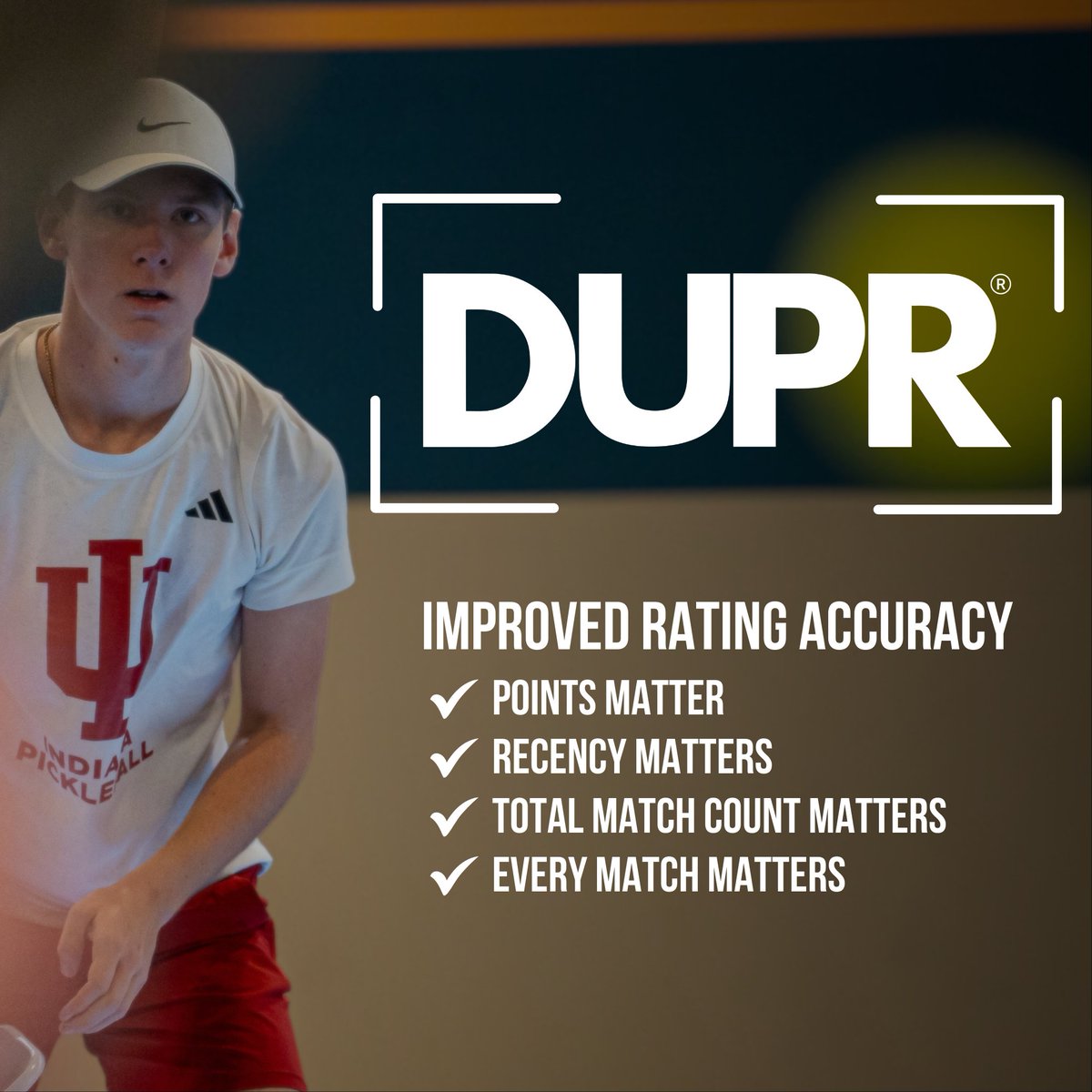 DUPRpb's tweet photo. By updating our algorithm, we've increased its accuracy, improving the player experience. 📈🚀
Play and log a match today!
#dupr #duprpb #onerating #pointsmatter https://t.co/uuyJeMOICe
