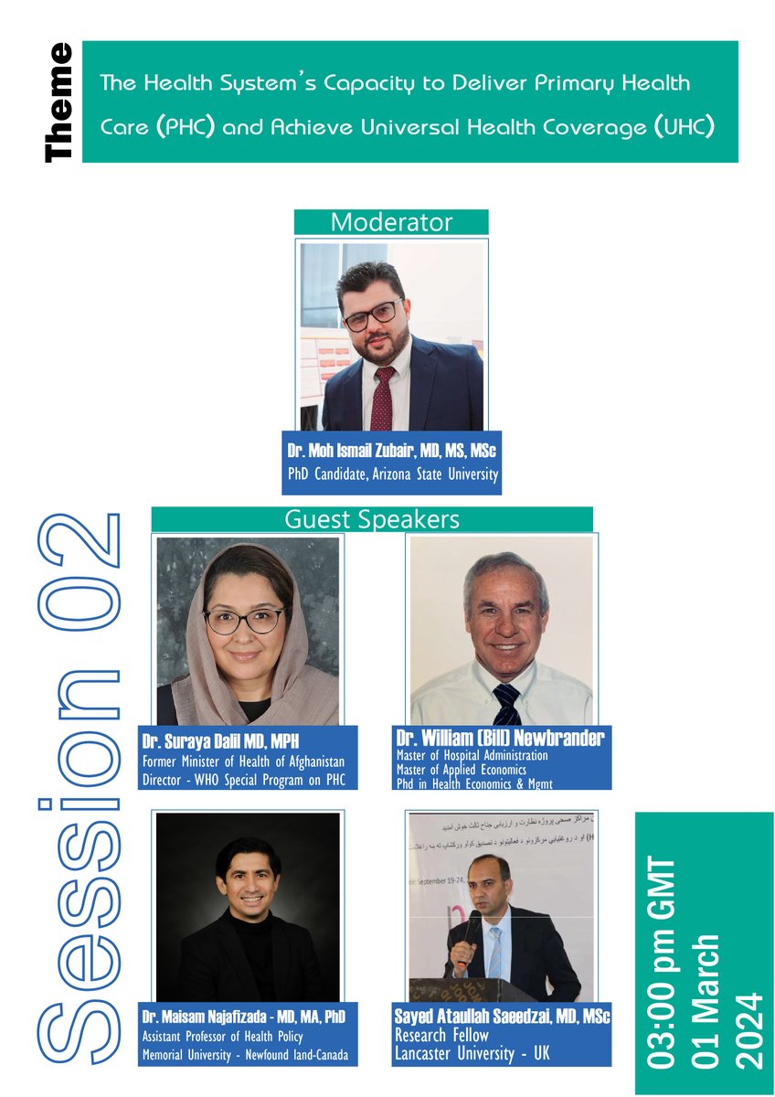 Join Us for an Insightful Discussion on Afghanistan's Health System Discover the state of Afghanistan's Health System in our second session of the webinar series, focusing on 'Capacity for Primary Health Care & Universal Health Coverage' @DalilSuraya @ASaeedzai @Mayysam