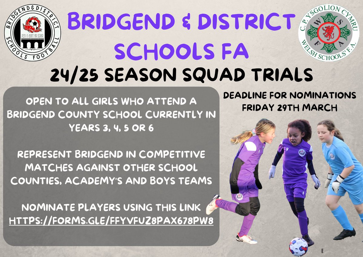 McCaully Svensen (@mccaullys1927) on Twitter photo <a href="/SchoolsBridgend/">Bridgend & District Schools FA</a>
24/25 Season girls squad trials.
Use link below to sign up
forms.gle/LFT7xbbmbjmtJy…
Please feel free to share with your school or football club 💜🤍 <a href="/SchoolsBridgend/">Bridgend & District Schools FA</a>
24/25 Season girls squad trials.
Use link below to sign up
forms.gle/LFT7xbbmbjmtJy…
Please feel free to share with your school or football club 💜🤍
