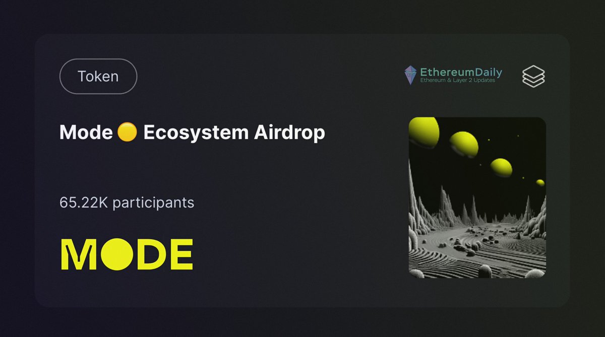 WdavisfsParks's tweet photo. #Mode Network has been awarded a grant by the #OPTIMISM Foundation .

They intend to distribute $Mode tokens via an #airdrop to motivate users in April 2024.

Join swiftly: https://t.co/BXgZEbzJVK invitation code: MSNw6S
Qualification criteria:

➡️ Actively interact with the Bridge 
➡️ No requirement to duplicate interactions on the Testnet network 
➡️ Enroll a domain in the name service 
➡️ Deploy a smart contract 
➡️ Actively engage on Discord to establish a community presence

our partners $POLS $LOGX $SIS

#modenetwork #modenetworkairdrop #Airdrop #ETH #BNB #web3 #token #newairdrop #l2 #Layer2 #binancebacked #binance #l2 #eth #new_airdrop