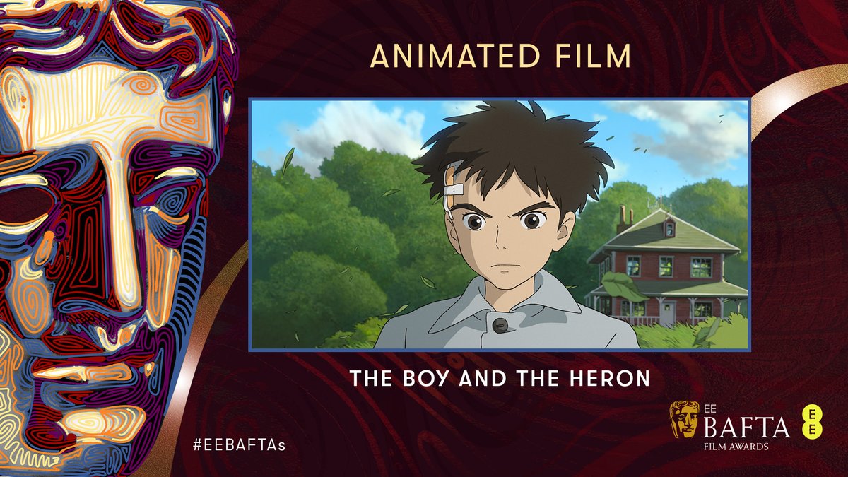 BAFTA's tweet photo. The Boy and The Heron wins the BAFTA for Animated Film ✨@GKIDSFilms #EEBAFTAs https://t.co/YUiDcZDWxi