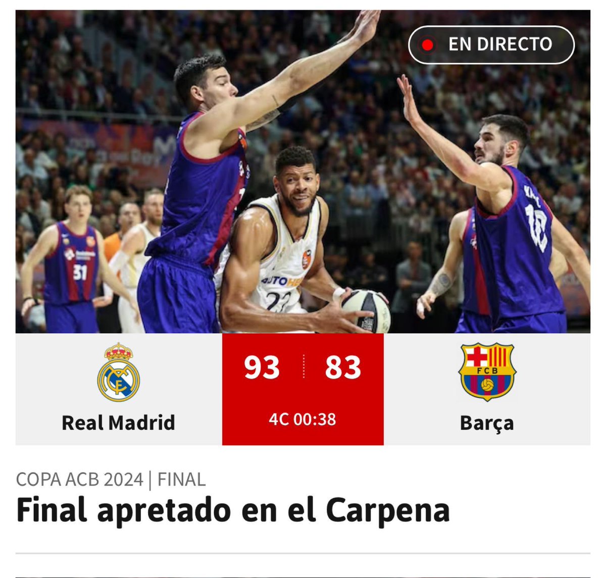 Julio_De_Pablo's tweet photo. #ASco , todo un referente del periodismo deportivo.
Quedan 38 seg y gana el madrid de 10 = final apretado

#RealMadrid 
#Campeon
#CopaDelRey https://t.co/idIl7z5ZtL