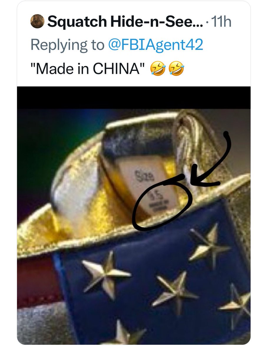 hammer_hawk's tweet photo. @JayeJaybird54 Trump had his shoes made in CHINA.
#TrumpTwoFace
#TrumpSneakers
#CORRUPTION
#TrumpIsATraitorAndCriminal https://t.co/msdiDiqWjV