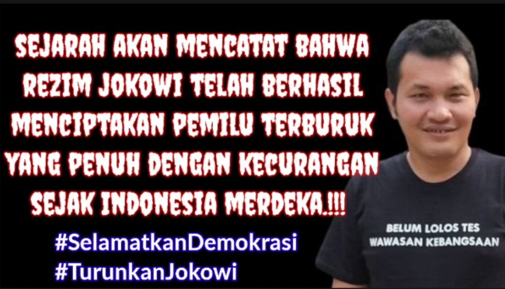 Sejarah Akan Mencatat Nahwa Rezim Jokowi Telah Berhasil Menciptakan Pemilu Terburuk Yang Penuh Dengan Kecurangan Sejak Indonesia Merdeka.!!!

#SelamatkanDemokrasi
#TurunkanJokowi
