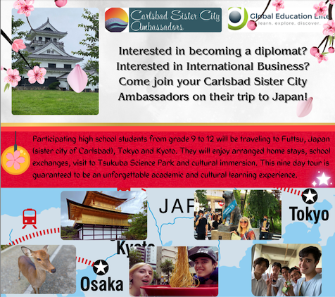 The annual Carlsbad Sister City Ambassadors program to Japan is now open for enrollment!
Email: info@globaleducationelite.com
#Japan #internationalrelations #STEM #HighSchool #collegepreparation #GlobalEducationElite #Carlsbad