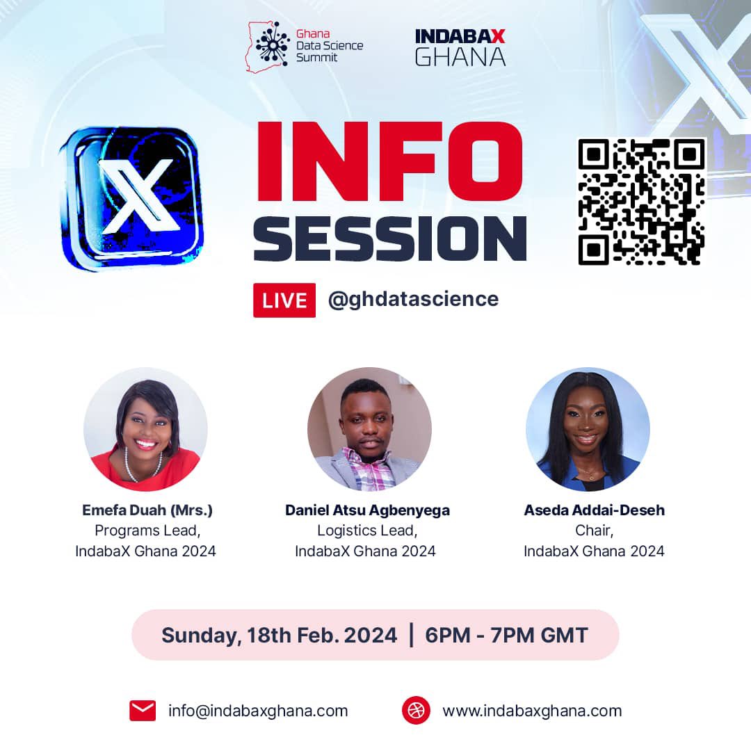 ghdatascience's tweet photo. If you missed our information session today, kindly listen here👇🏽 #IndabaXGhana24 #GDSS https://t.co/thzlVqktNI