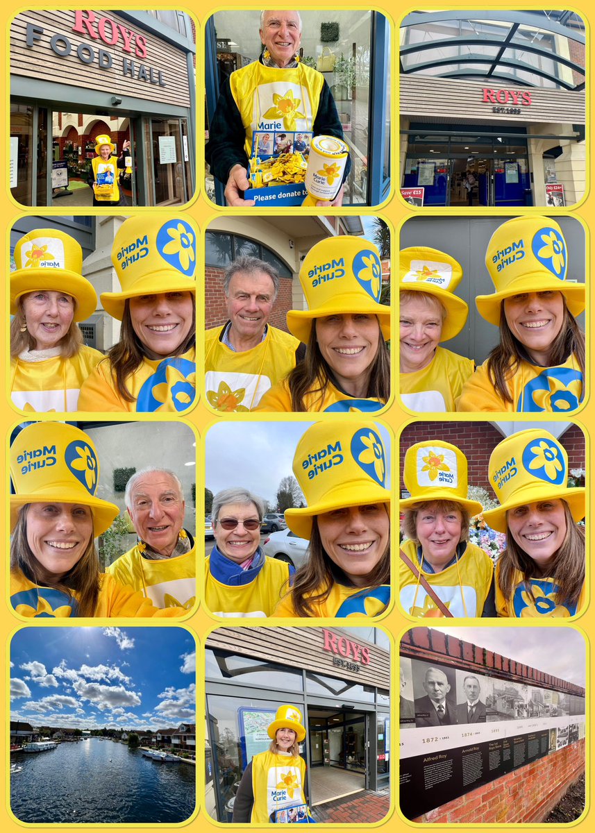Our weekend @mariecurieuk #GreatDaffodilAppeal collection team at #RoysOfWroxham in the #NorfolkBroads. Well done & thank you all! Lovely to see you especially two who I’ve not seen for 4years!!!! Thanks to #Roys & the lovely customers. Great day had by all! #Norfolk 🙏💛🙏💛🙏