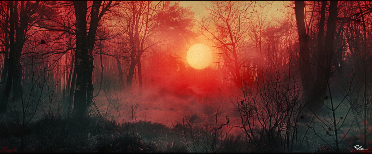 Crimson Twilight Enigma.  Art/Merch available at fineartamerica.com/featured/crims… and fineartamerica.com/featured/crims…  #MysticForest, #RedTwilight, #NatureMystery, #EerieBeauty, #TwilightWhispers