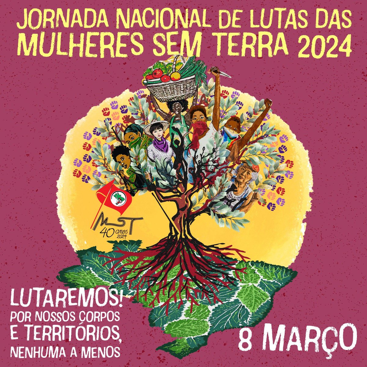 Sou MST.
Lutaremos! Por nossos corpos e territórios, nenhuma a menos!* Março se aproxima e com ele a luta e a organização das mulheres Sem Terra em mais uma Jornada Nacional que marca o dia 8 de março.

#MulheresEmLuta #NenhumaAMenos #MulheresSemTerra #TodosPelaReformaAgrária