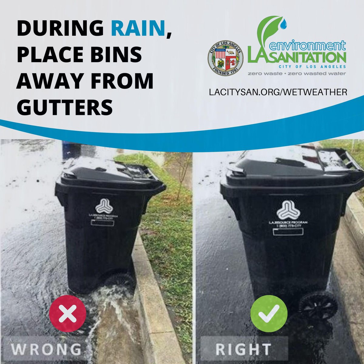 Tomorrow is #PresidentsDay but we will collect #trash/#recycling/#organics as sched. Due to #larain, place bins 6-12” away from each other &amp; curb, lids closed. If street conditions prevent us from collecting, leave them curbside &amp; we’ll collect when safe.

lacitysan.org/holidayschedule