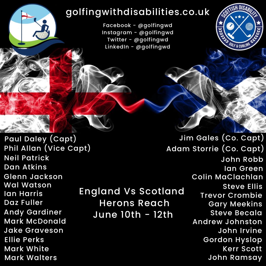 The teams have been chosen, venue has been arranged time for GWD Vs SDG&amp;C at herons reach June 10-12th #GWD #TeamEngland #TeamScotland #DisabledGolf #HeronsReach #EnemiesCup