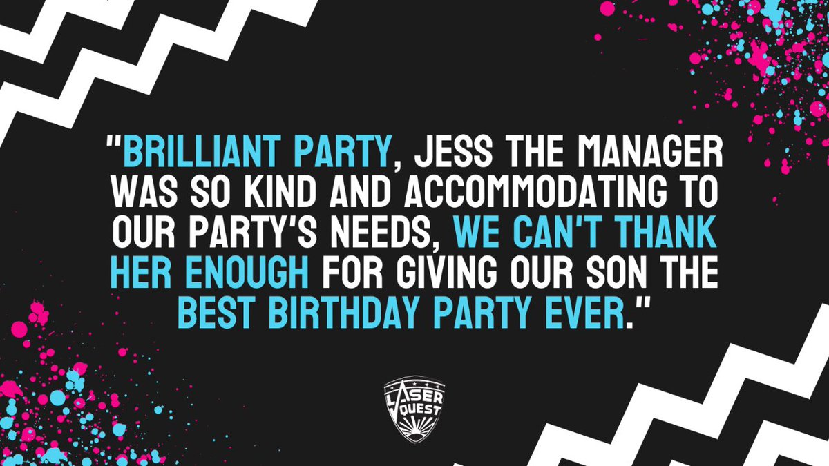 "Brilliant party, Jess the manager was so kind and accommodating to our party's needs, we can't thank her enough for giving our son the best birthday party ever." K Wade, ⭐⭐⭐⭐⭐ Google Review #laserquestkingston