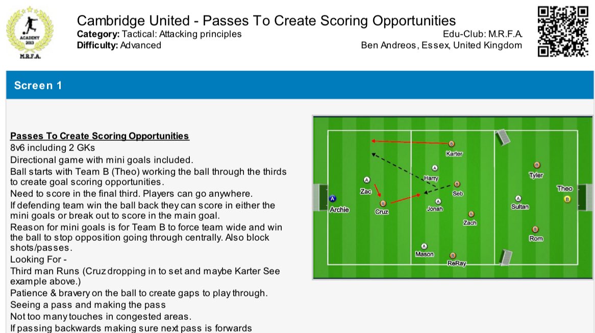 ben_andreos's tweet image. An Academy session I did in the week is my @SundayShare10 this week working on passes to create scoring opportunities. Using @SSPlanner @CoachesVoice #SundayShare #coaching #scoring #passes