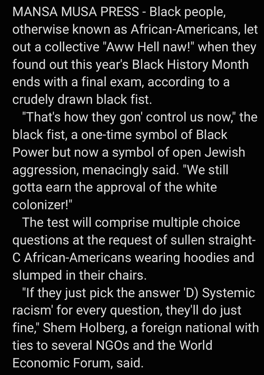 Person33SaTiRe's tweet image. Black People Show Outrage After Finding Out Black History Month Ends With Final Exam