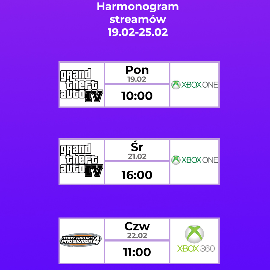 Harmonogram streamów na najbliższy tydzień

twitch.tv/yden_