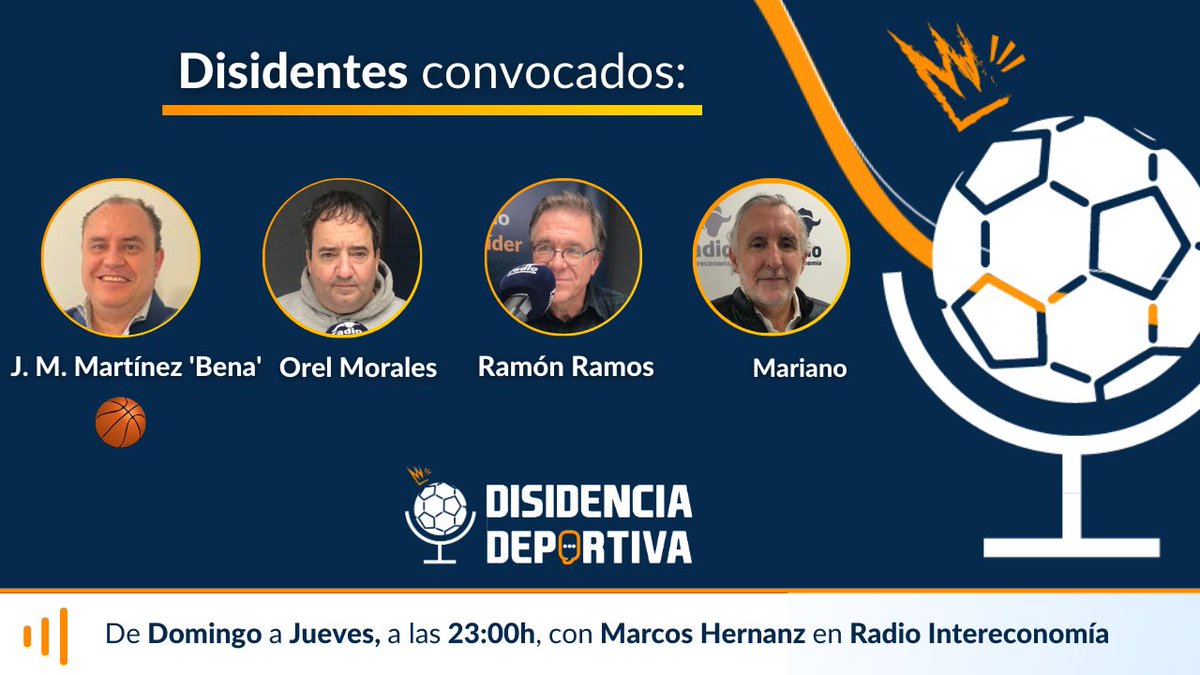 👋📻Esta noche, en @DisidenciaDep 👤@jmmbena 👤@orelmorales44 👤@ramramosATM 👤@marianoreal14 ‼️Vallecas da vida a @LaLiga 😳 💥Big data, low Xavi🧐 🏀@RMBaloncesto Campeón #CopaACB 🏆 #RadioDeportivaInteligente 🎥SÍGUELO 23H youtube.com/@disidenciadep…