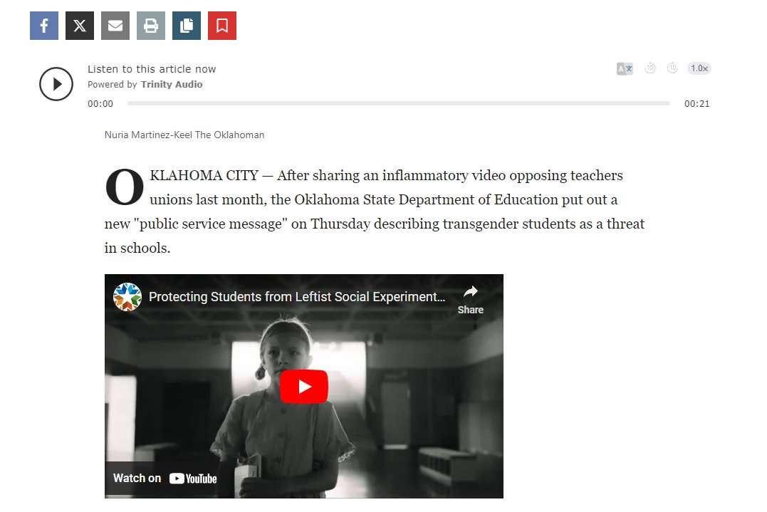Navarp's tweet image. A child has now died. 
Nex Benedict (they/them) was a nonbinary child. They were beaten, viciously in a high school bathroom of Owasso High School. They died the next day in the hospital.
Ryan Walters&apos; rhetoric is contributing. 
How it started:              How it&apos;s Going: