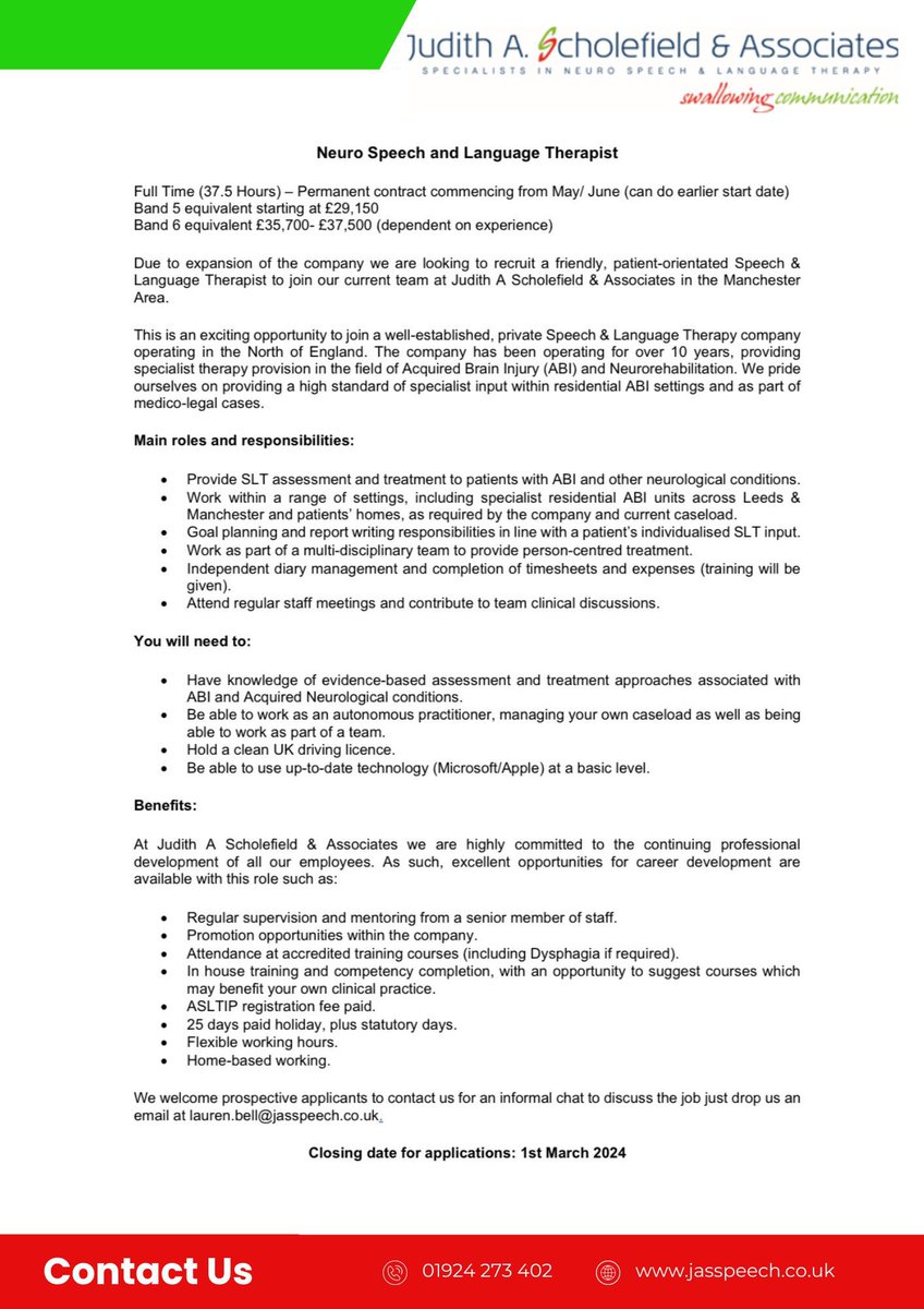 After a busy start to the year, we are excited to announce further company expansion in the Greater Manchester area and we’re therefore looking for another full time SLT to join our team! 

NQPs and #slt2b welcome to apply. 

Please get in contact for further information ✉️