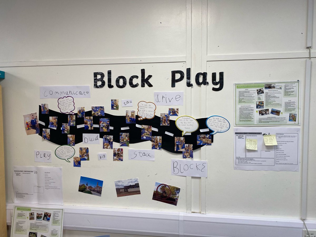 misskdolan's tweet photo. Love this display in our P1 area 🙌🏻 The journey of the blocks has been amazing to watch and this display captures it so well. Looking forward to heading back to school tomorrow 💙 #BlocksRock #Play #Playjourney @MrsBthomson https://t.co/x35NYw7EQM
