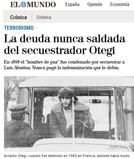 CCivicaCatalana's tweet photo. #TalDiaComoHoy Otegui secuestró a Luis Abaitua, padre de seis niños.

Lo enterraron en vida en un zulo de 1,50m de ancho, donde por las noches le torturaban. Fue condenado y ni se dignó a compensar a su familia.

Es el tipo que ahora da lecciones de ética y derechos humanos. https://t.co/fdiFIuXHdu