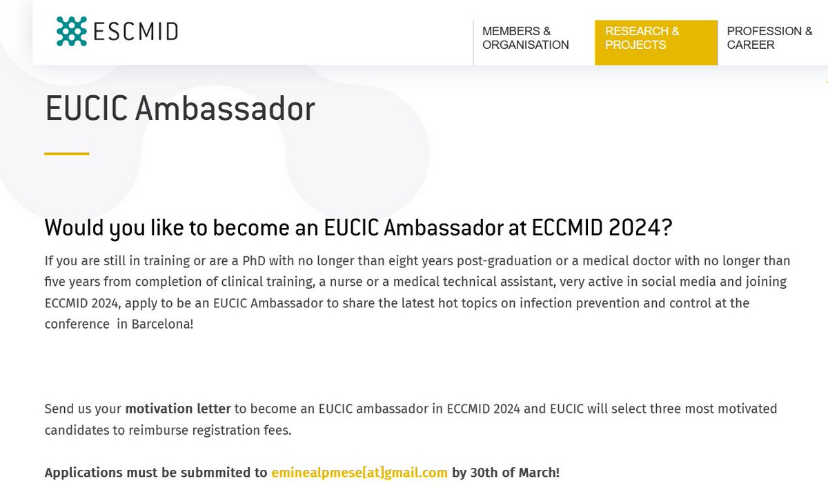 Interesse an Infection Prevention + Control und Lust an der ECCMID Ende April in Barcelona teilzunehmen ?
Das European Committee on Infection Control vergibt 3 Ambassador-Posten. Die Ambassadors berichten über Kongressinhalte via Social-Media + die Teilnahmegebühr wird erstattet.