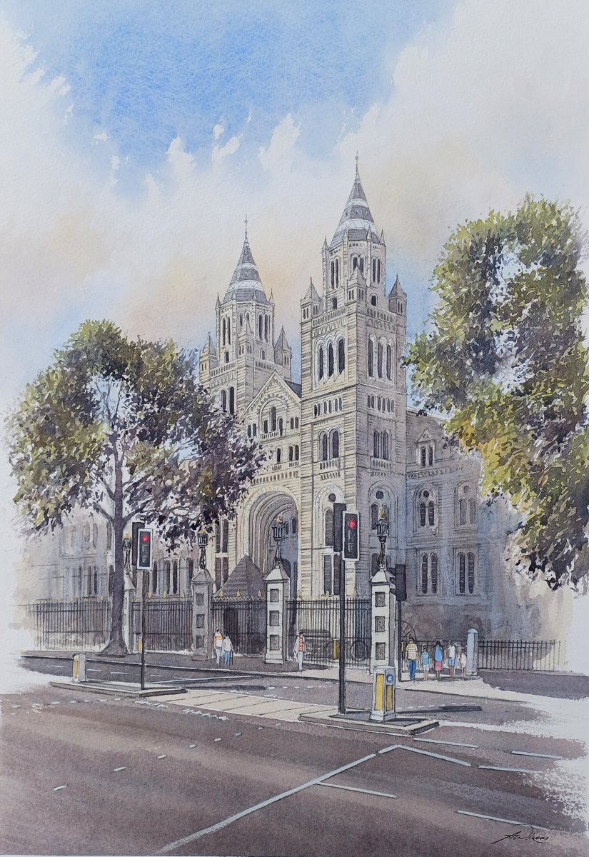 ' The Nautural History Museum ', London, England Andrew Lucas Watercolour, 50 x 35 cm, I hope you enjoy #watercolor #London #architecture #Londonlife #arte #art #painting #LondonIsLovinit