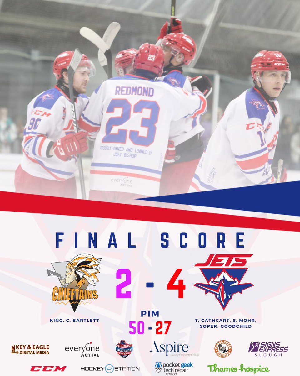𝗖𝗢𝗠𝗘𝗕𝗔𝗖𝗞 𝗖𝗢𝗠𝗣𝗟𝗘𝗧𝗘
FINAL SCORE TONIGHT - Chelmsford Chieftains 2-4 Slough Jets