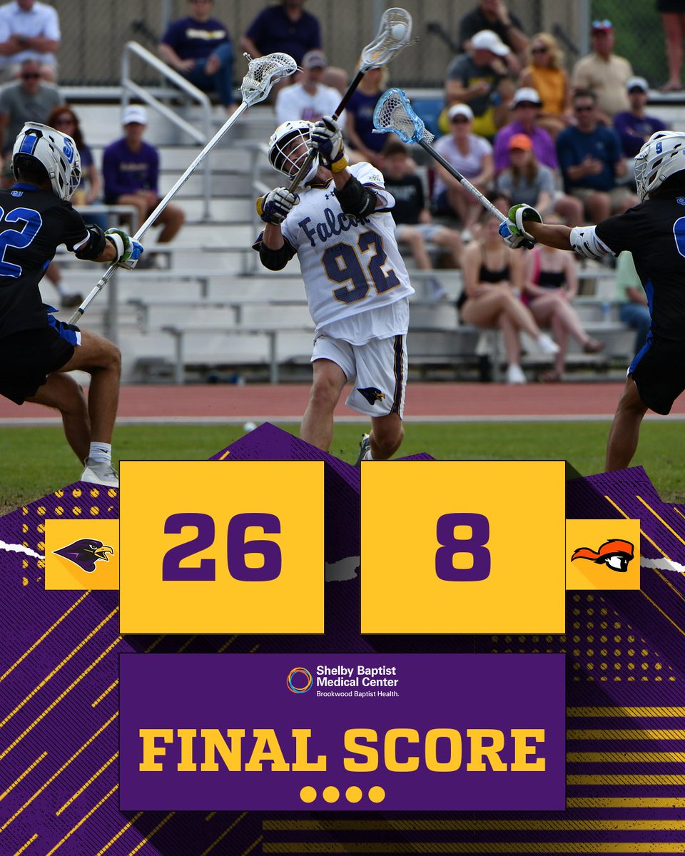 UMFalcons's tweet photo. HISTORIC DAY IN MONTEVALLO ‼️

@Montevallo_MLax tallies its 50th win in program-history with a dominant 26-8 win over Tusculum 💪

A trio of Falcons recorded a hat-trick on the day with Trevayne Hunter and Morgan Trites leading the team with 6 points each 👀

#TogetherWeRise https://t.co/QYh9Trdcu5