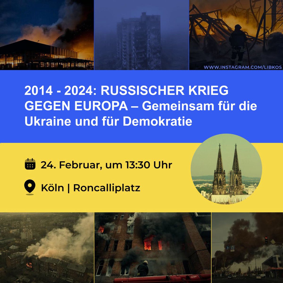 Eine der wichtigsten Demonstrationen dieses Jahres in #Köln. Wir hoffen, bald Tausende von Euch zu sehen, denn es geht um uns alle. In der Ukraine entscheidet sich die Zukunft unseres Kontinents. Gemeinsam für die Ukraine! Gemeinsam für Demokratie! #StandWithUkraine