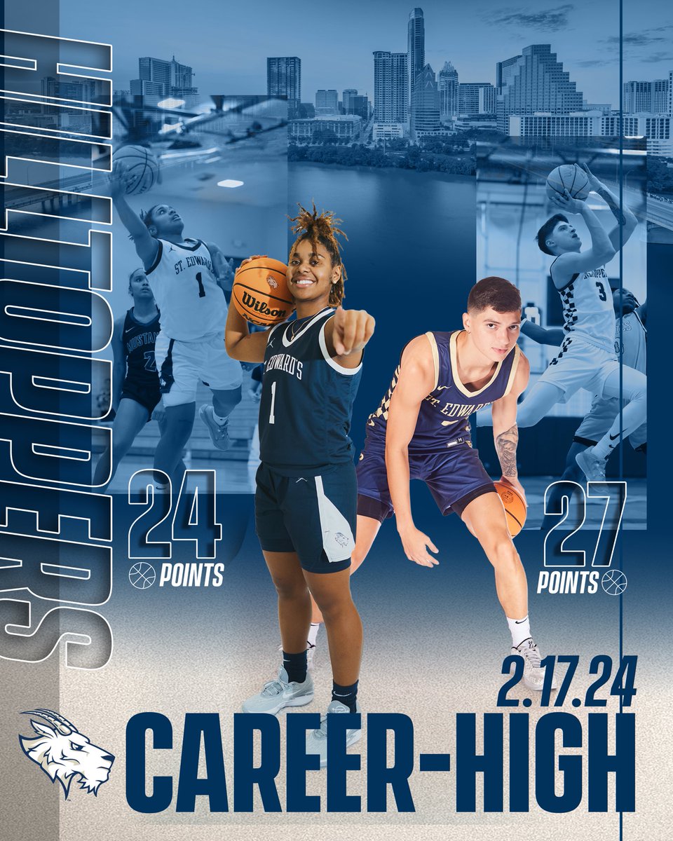 🏀 | It was a good weekend to be a Hilltopper point guard. 

<a href="/SEUWBasketball/">St. Edward's Women's Basketball</a>’s J.P. and <a href="/SEUMBasketball/">St. Edward's Men's Basketball</a>’s Gavino Ramos score career highs on wins. #FearTheGoat