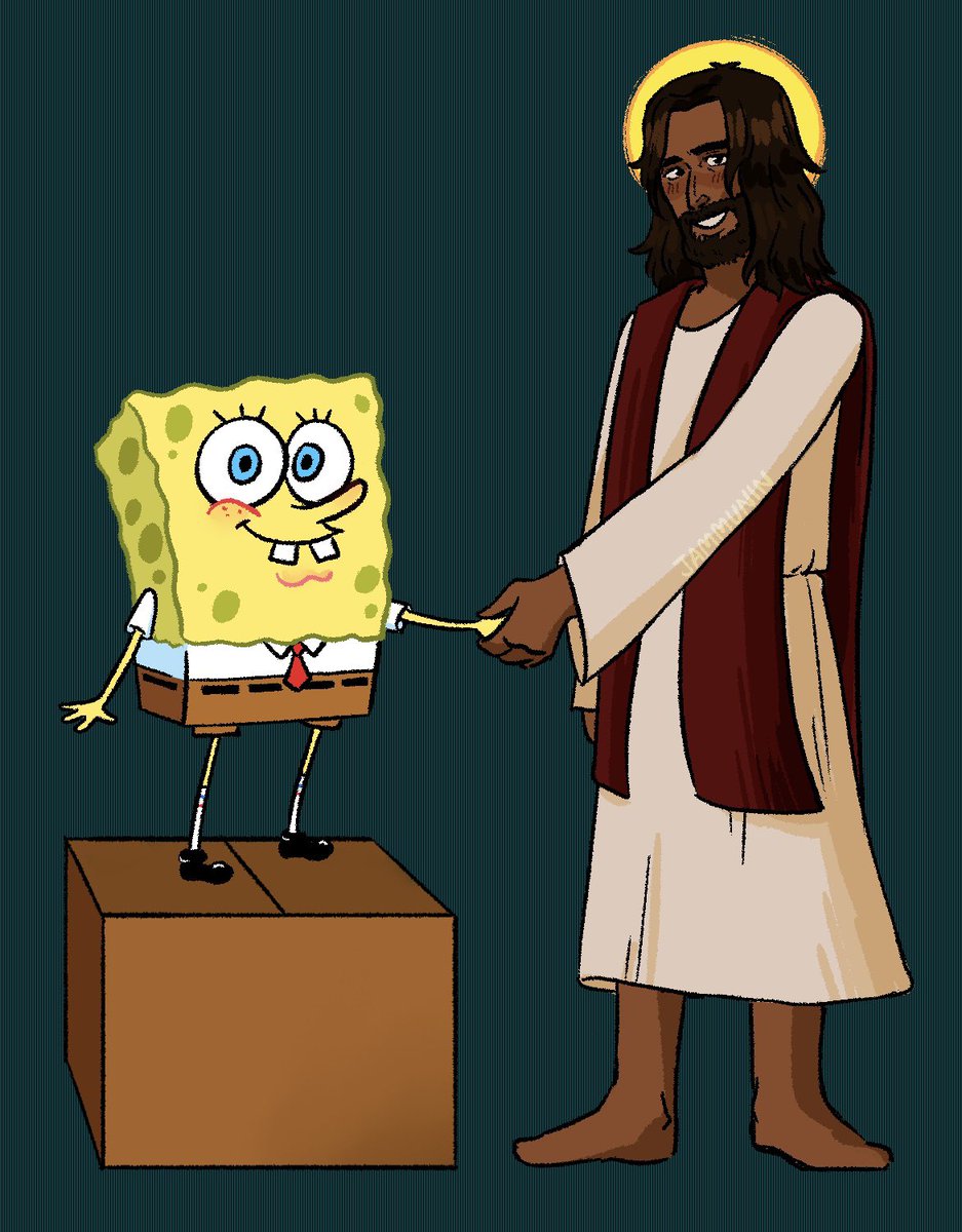 jammunin's tweet photo. what if #spongebob and #jesus were #friends https://t.co/k3mF0xgYmj