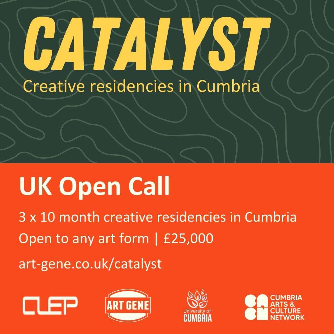 Artists we have an exciting opportunity for you! 🎨 Catalyst: Creative Residencies in Cumbria are offering three £25,000 artist residencies! 🤸‍♀️🎬🎧 Don't miss this incredible opportunity to showcase your talent. Find out more here: art-gene.co.uk/catalyst/