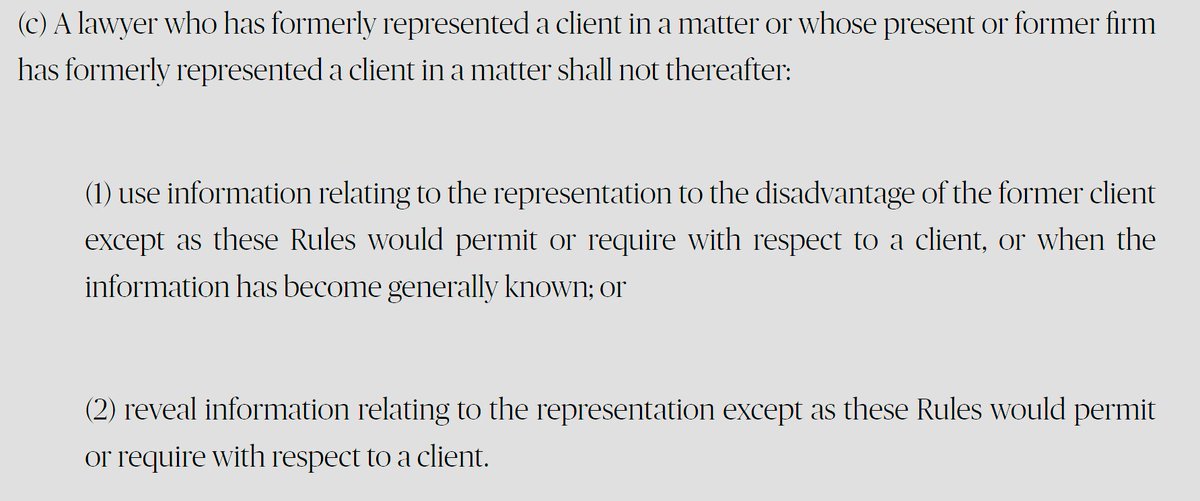 FormanLaw1's tweet photo. Elaine Charlson Bredehoft is on very thin ice. 

She just said, in that little clip on @VICETV: "Well, Amber what did you do to make him hit you?" Talking about Johnny.

First, Johnny never hit Amber, and that was 100% confirmed through the jury trial in Virginia in 2022 and the jury verdict against Amber.

Second, those words, "Well, Amber, What did you do..." has a very negative connotation and paints Amber, Elaine's FORMER CLIENT whom she REPRESENTED in Court, in a very bad light.

Elaine is potentially disparaging a former client and could be in violation of American Bar Association Rule 1.9(c): Duties to Former Clients.

(c) A lawyer who has formerly represented a client in a matter or whose present or former firm has formerly represented a client in a matter shall not thereafter:
(1) use information relating to the representation to the disadvantage of the former client []; or
(2) reveal information relating to the representation[.]

Elaine could be suspended or disbarred for this interview, depending on what else she says.

Some people have said she is retiring? I am not sure if this is a fact or not, but it is possible. Is she going out with a bang? I guess we will find out on the @VICETV interview on Wednesday. But this is really BAD.